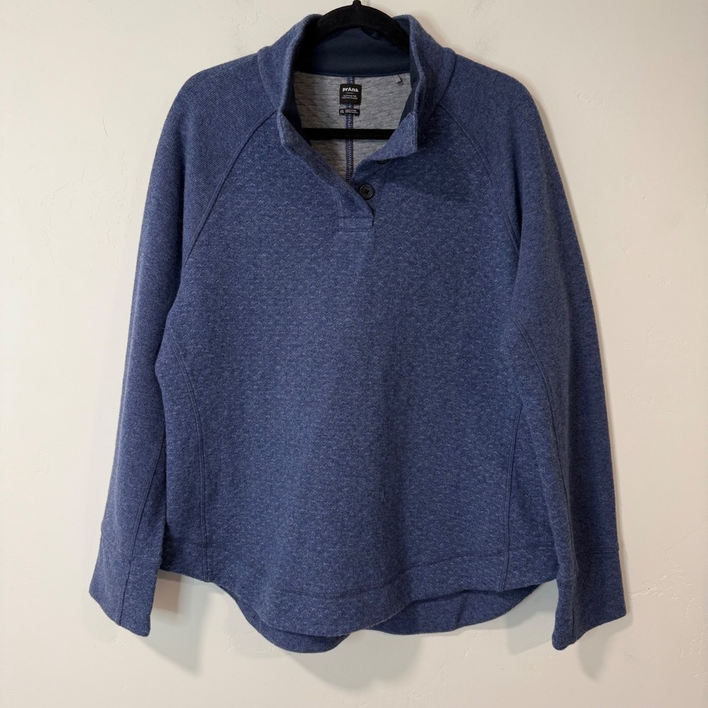 Prana Womens Frozen Falls Sweater Recycled Wool Blend Mock Neck Pullover XL Blue